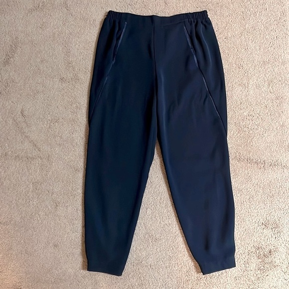 Vince Satin Piped Wrap Seam Pant in Coastal Navy Blue - Picture 3 of 9